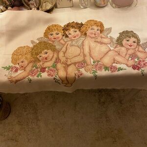 Cherub Needlepoint Tapestry with Floral Accents